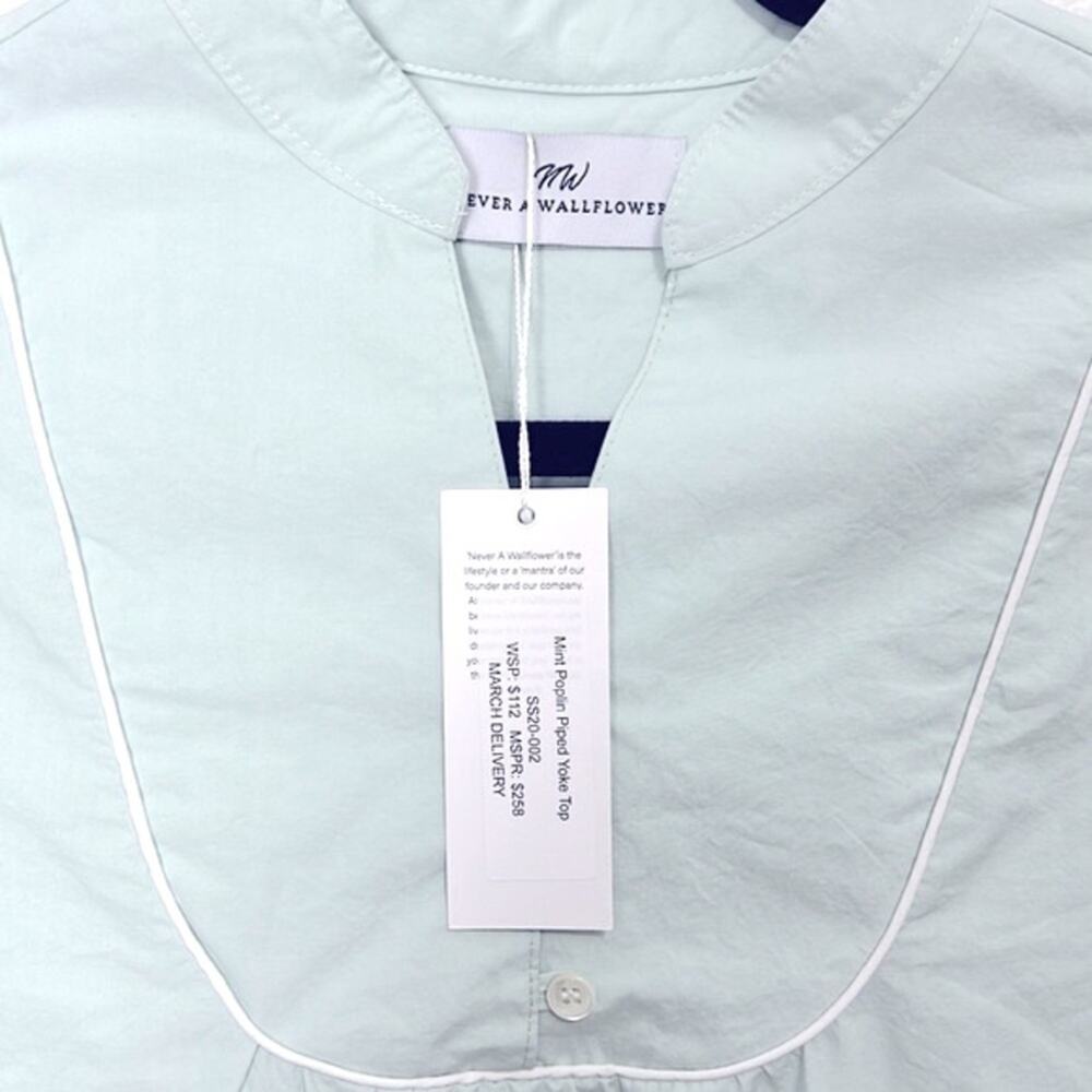 NWT Never A Wallflower Mint Poplin Piped Yolk Top size XS - Picture 3 of 6